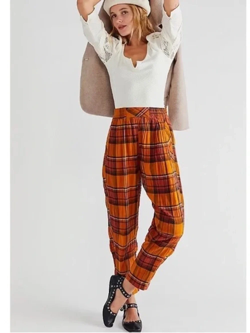 Free people yellow plaid pants